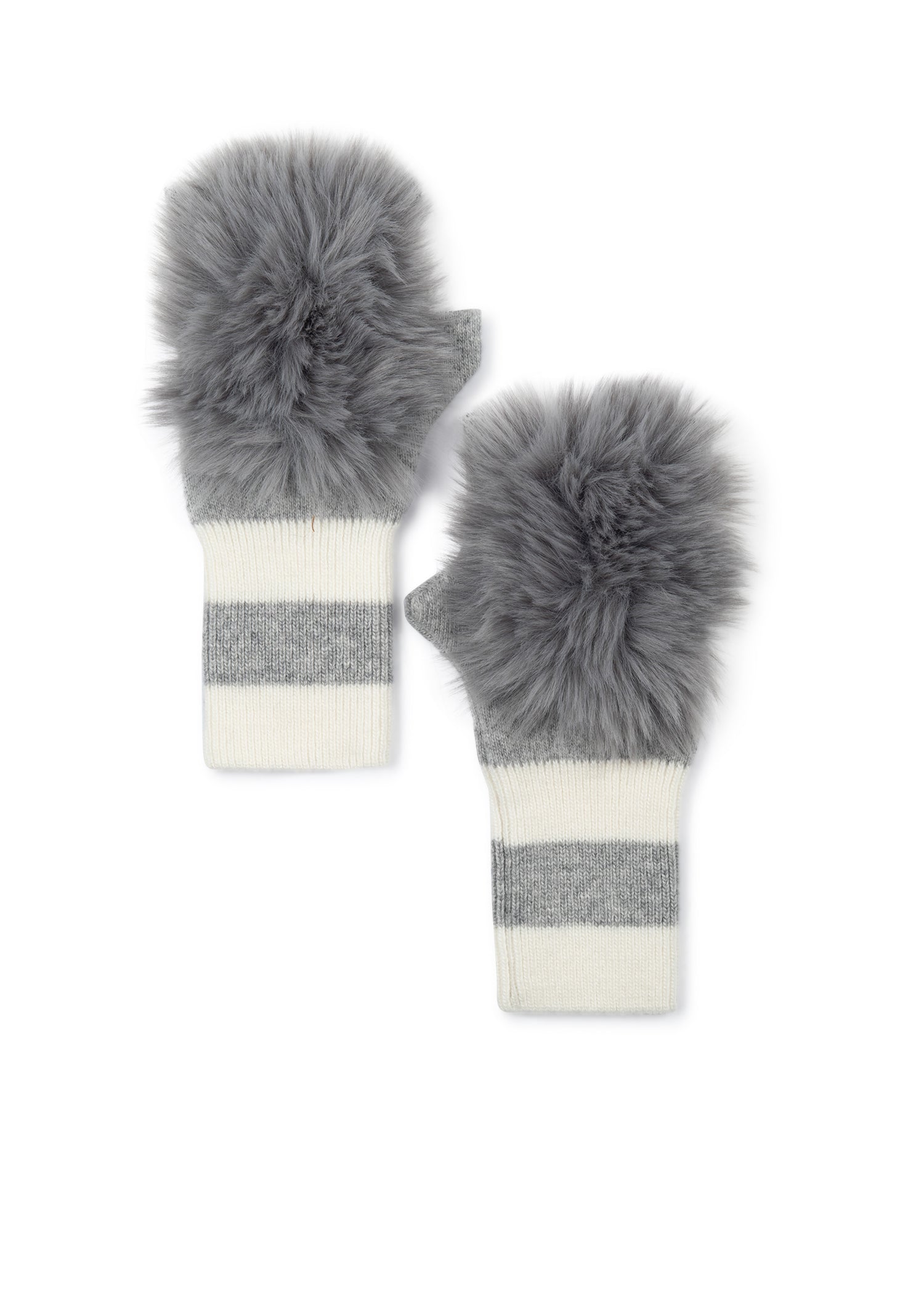 Heather/White Stripe Fluff Fingerless Glove