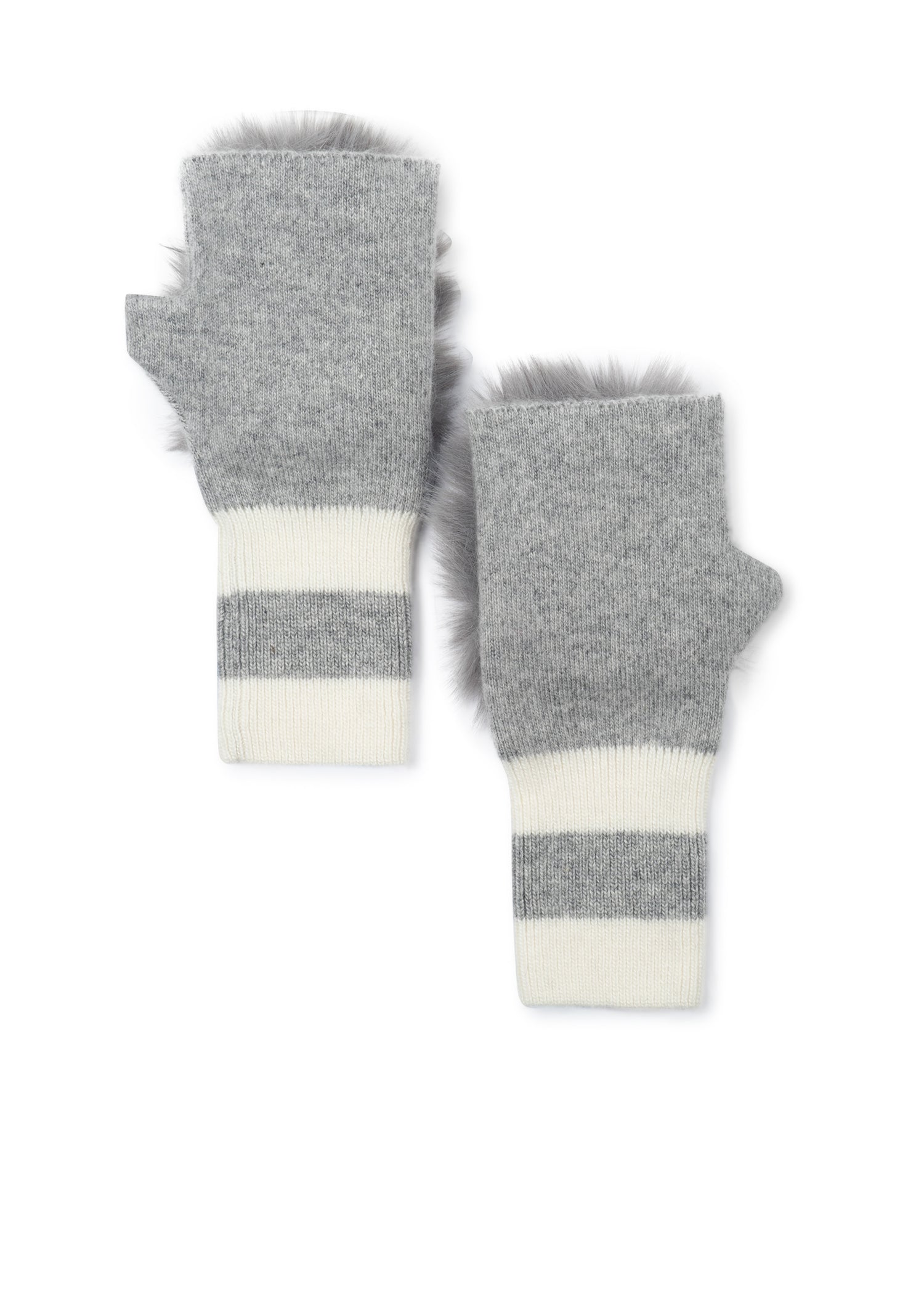 Heather/White Stripe Fluff Fingerless Glove