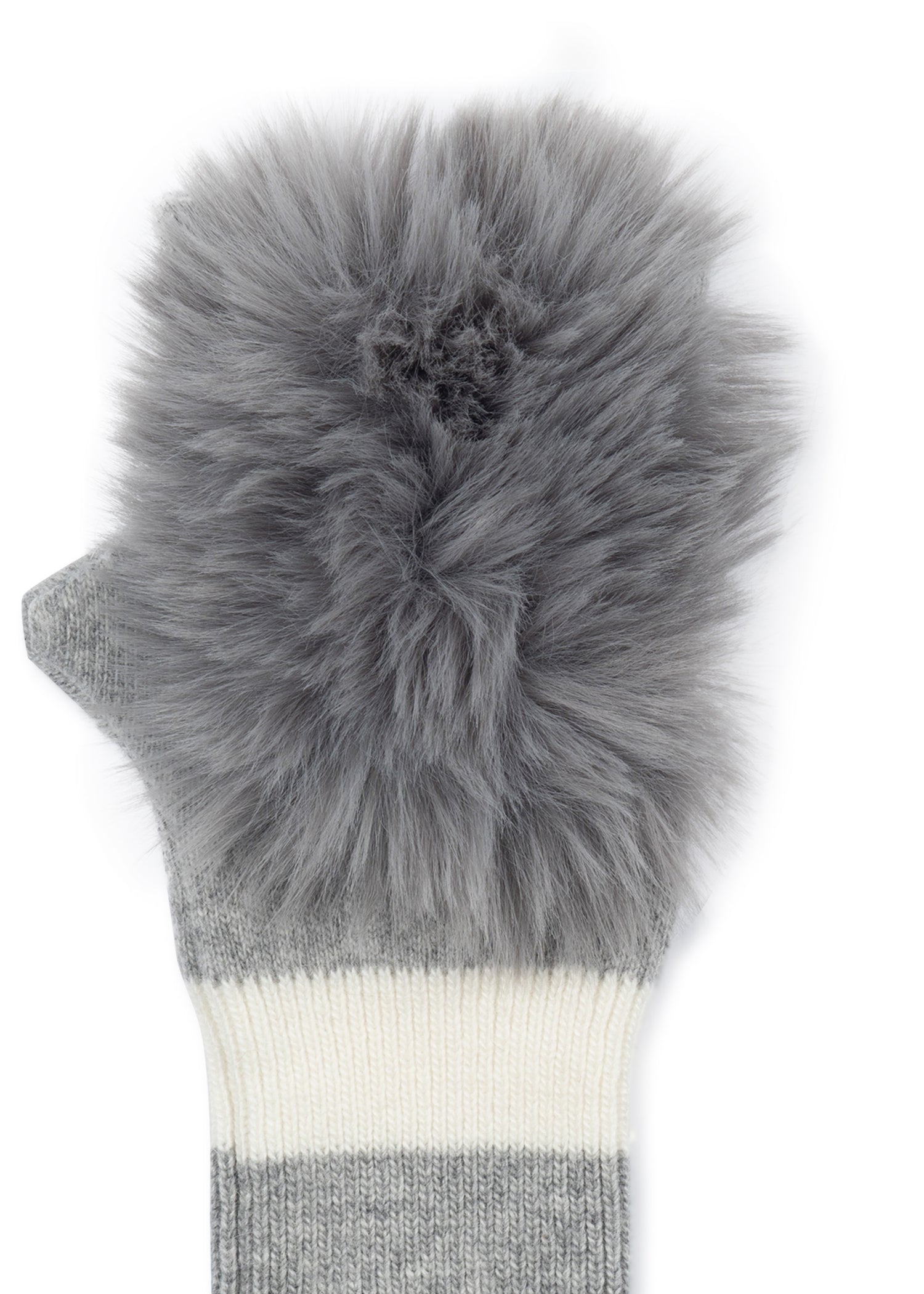 Heather/White Stripe Fluff Fingerless Glove