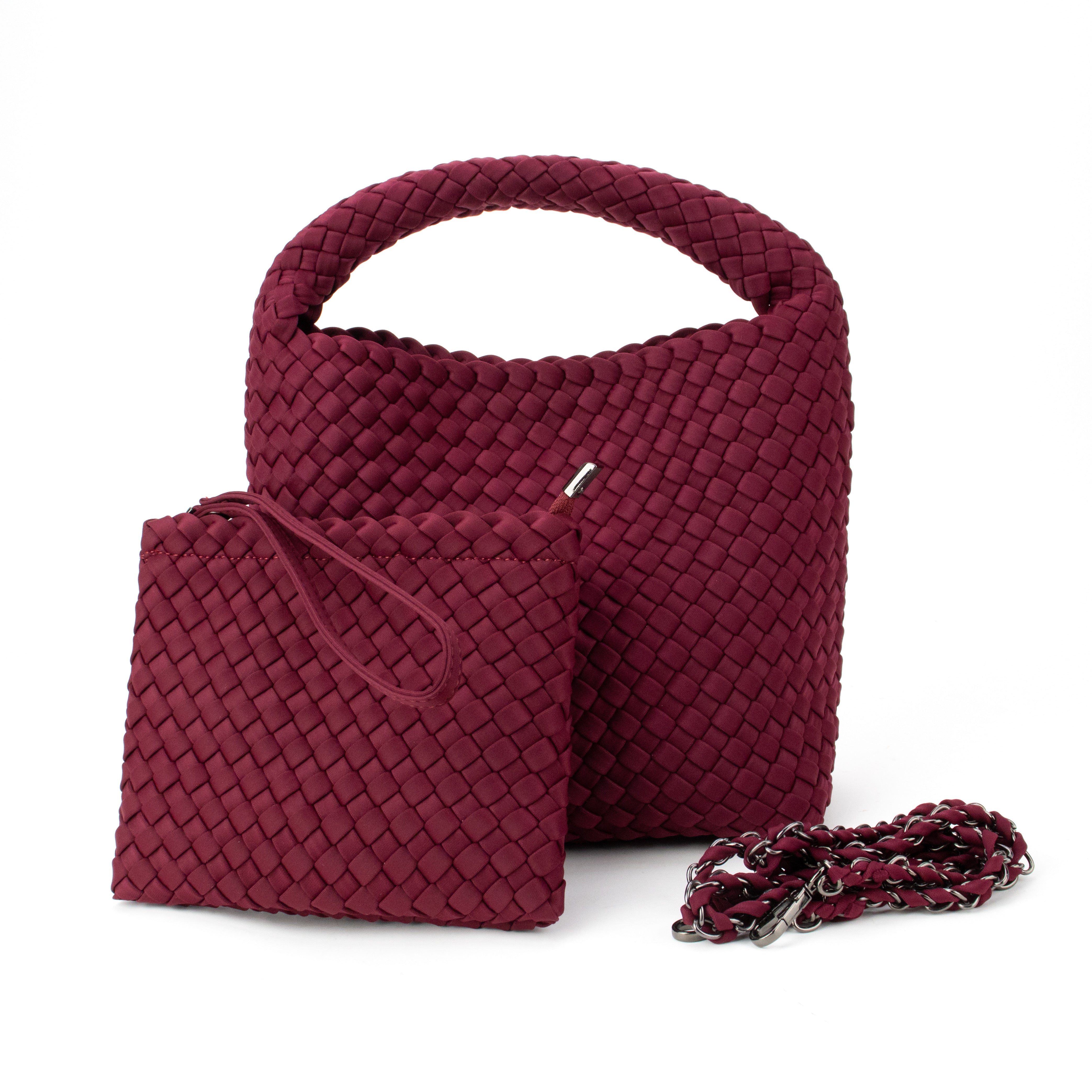 Shelly Woven Bucket Bag Burgundy