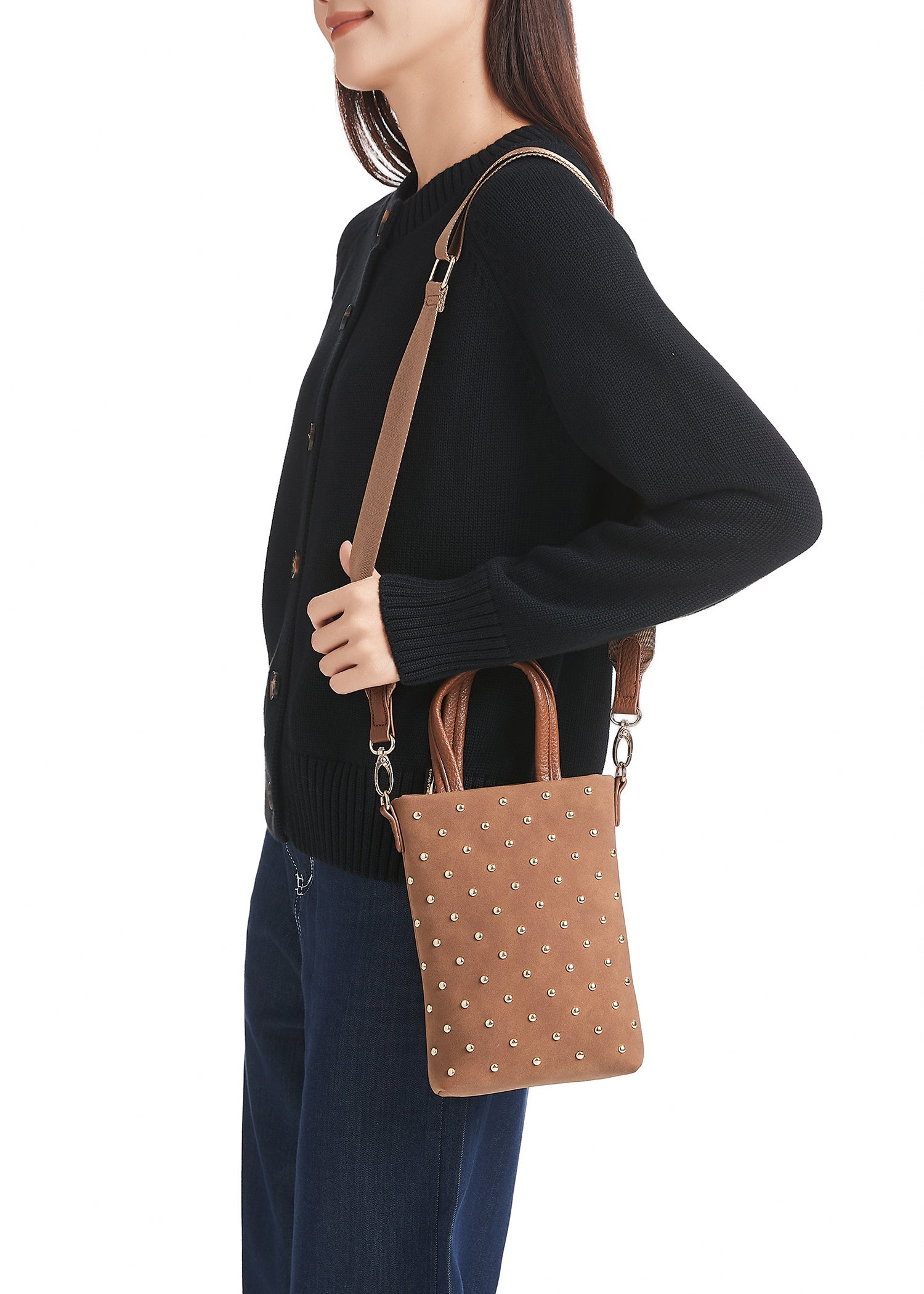 Mila Saddle Studded Suede Phone Crossbody Bag