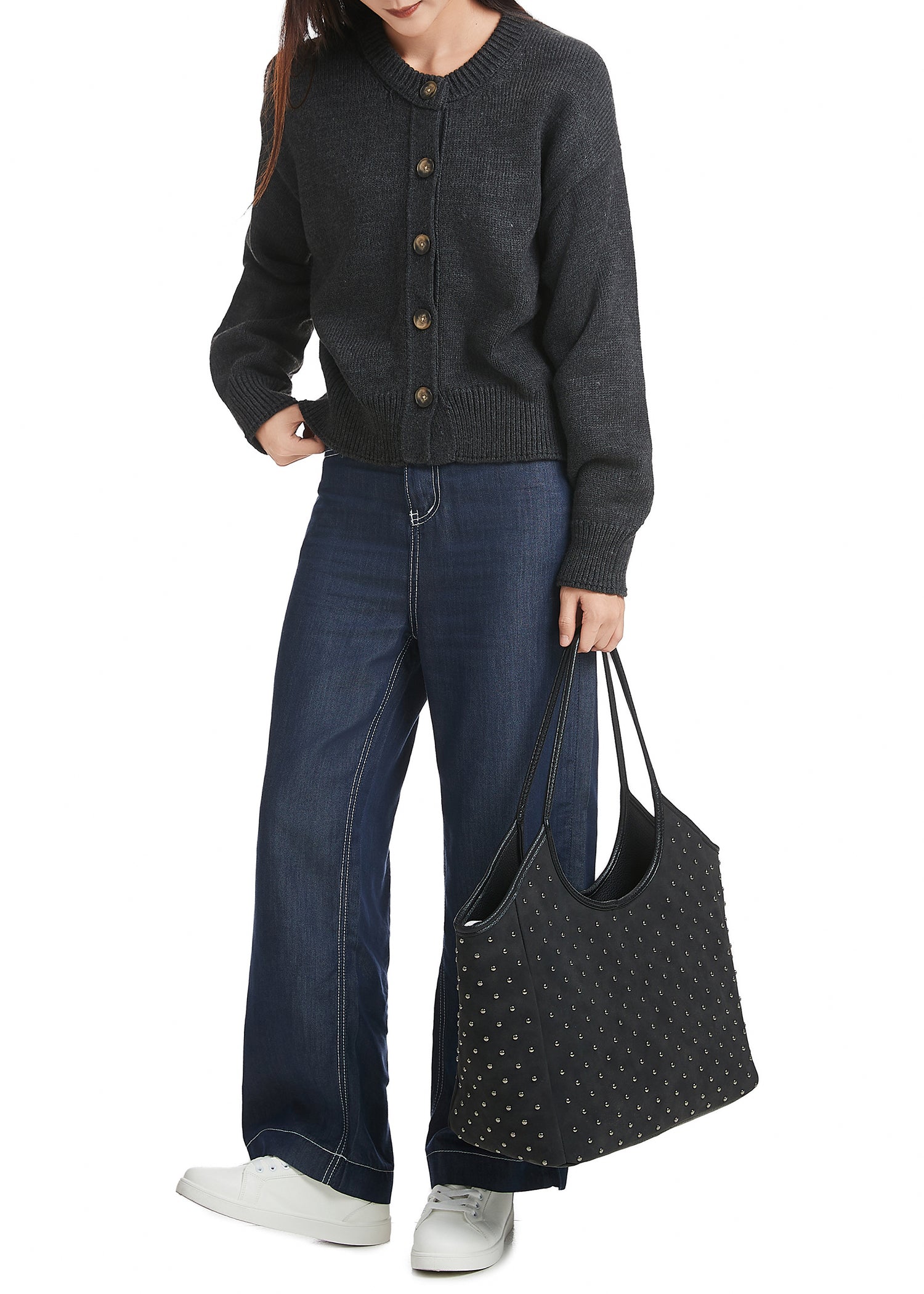 Isla Black Suede Studded Tote