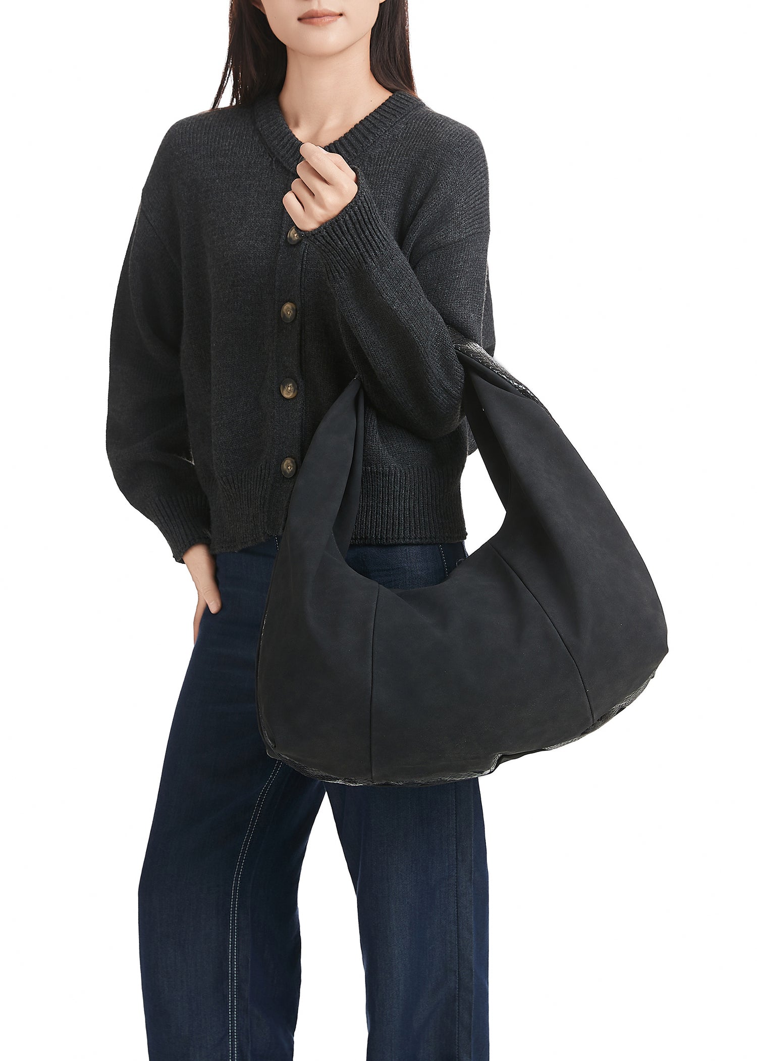 Black Suede Hobo Bag - FINAL SALE