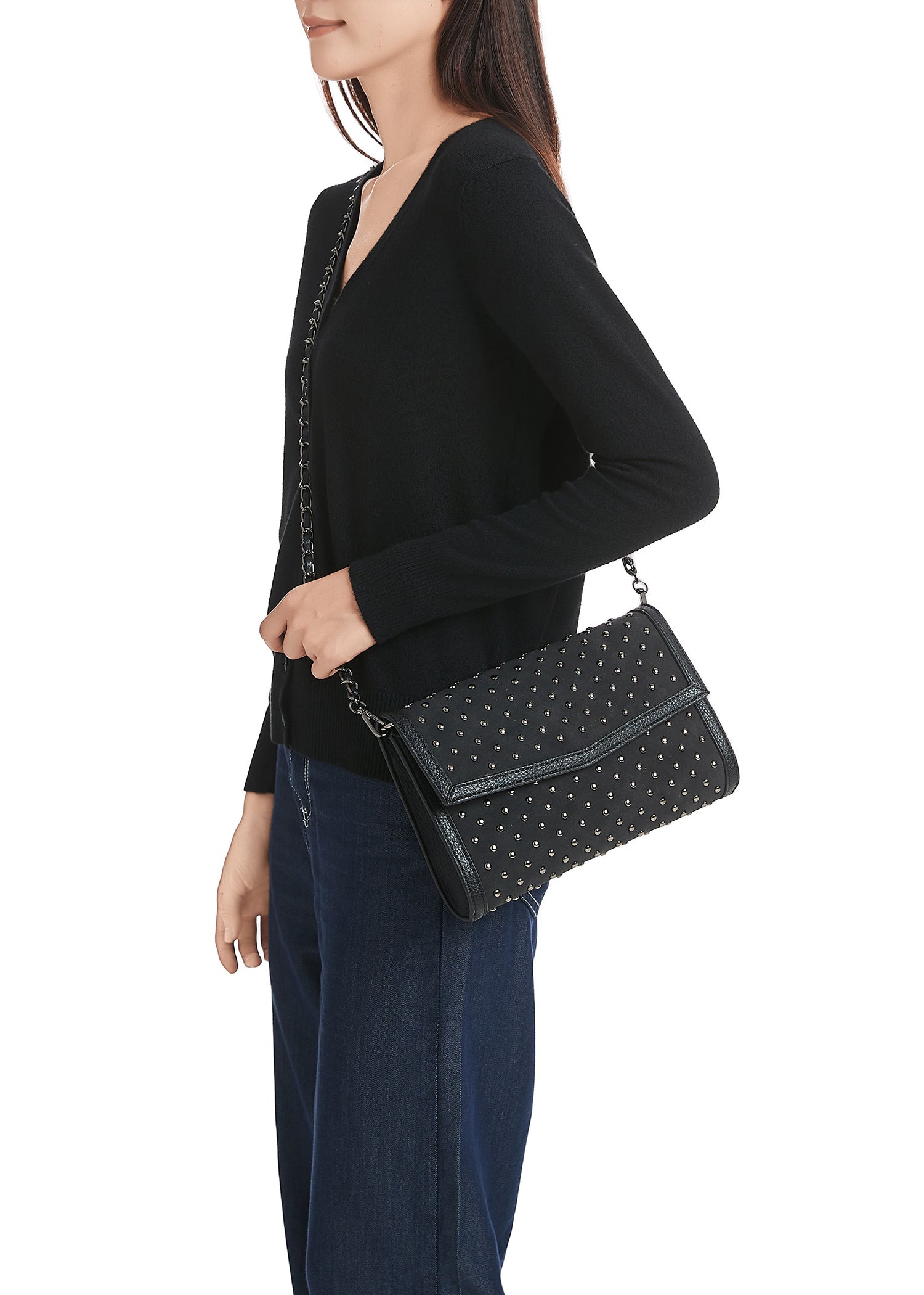 Beth Black Studded Clutch