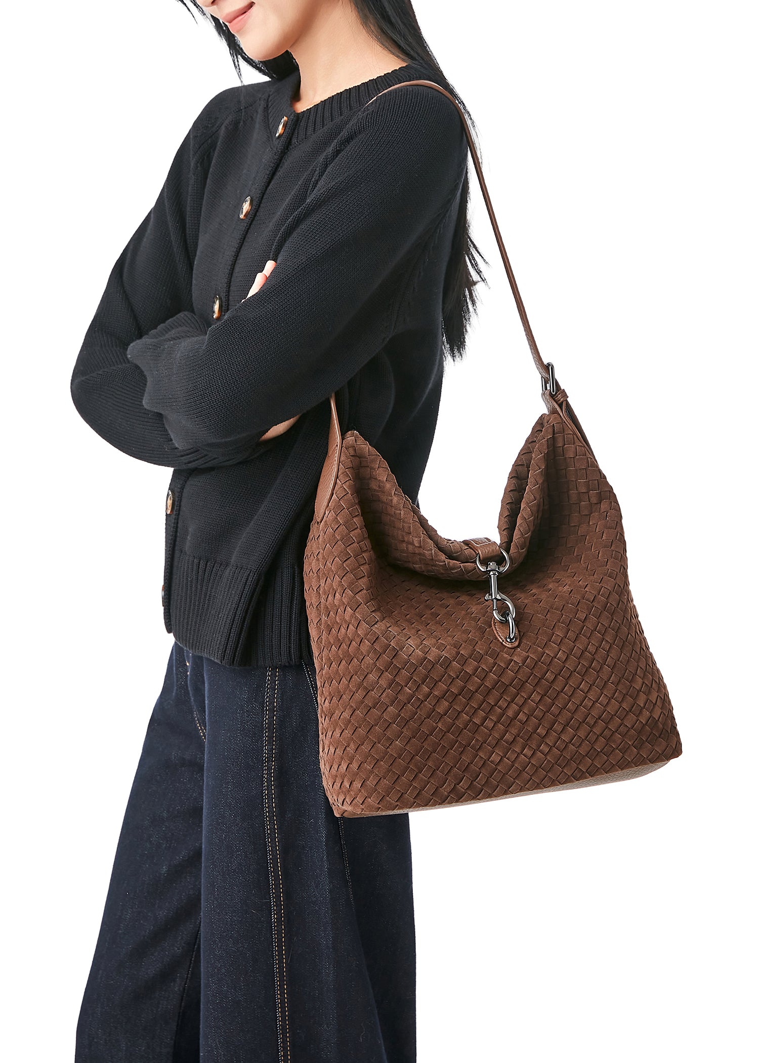 Sandy Woven Chocolate Shoulder Bag
