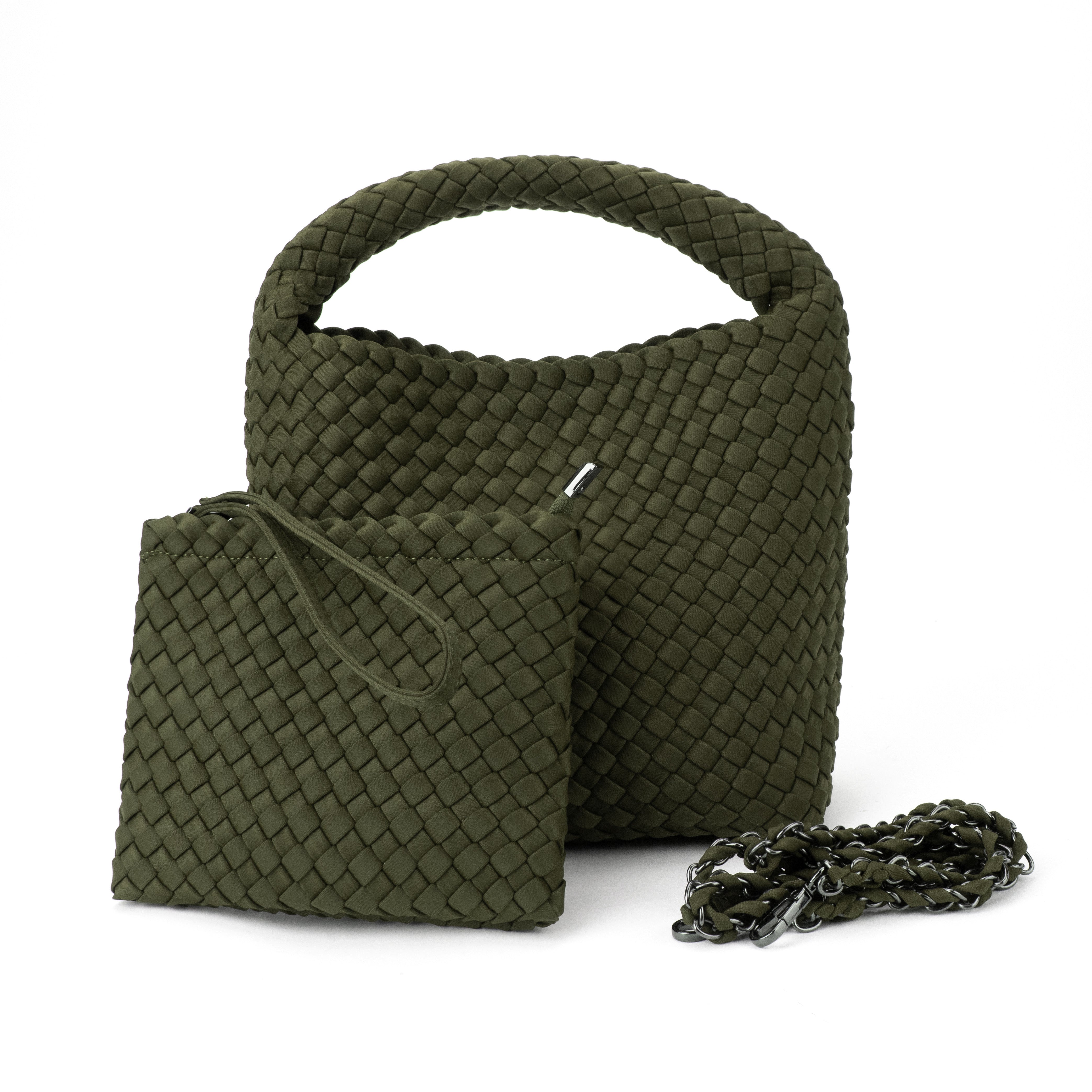 Shelly Woven Bucket Bag Army