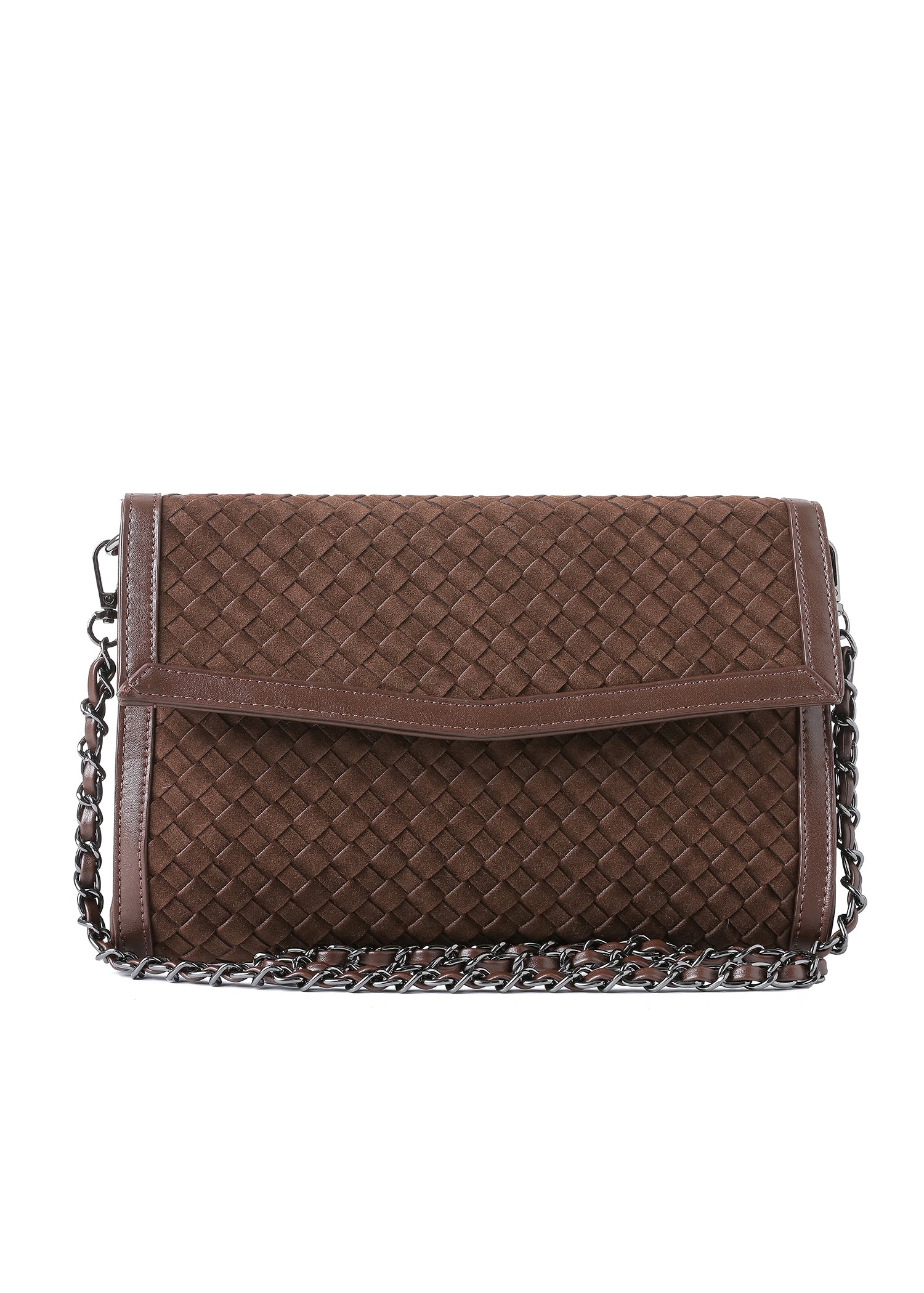 Beth Chocolate Woven Clutch