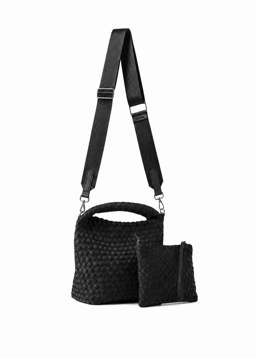 Shelly Woven Bucket Bag Black