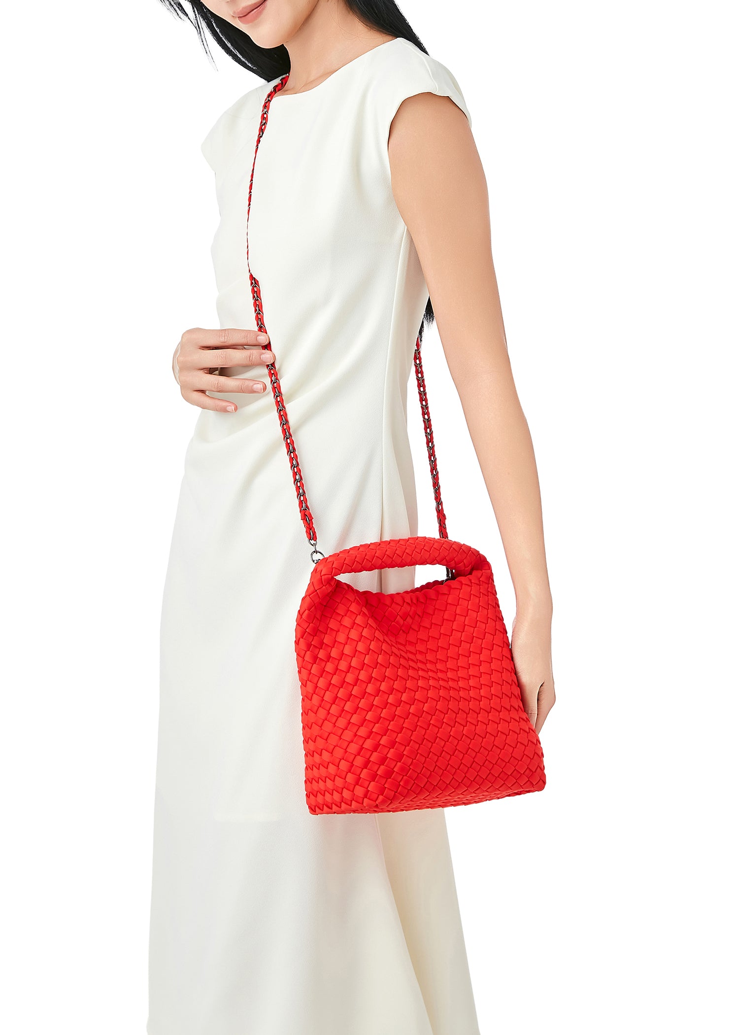 Shelly Poppy Woven Bucket Bag