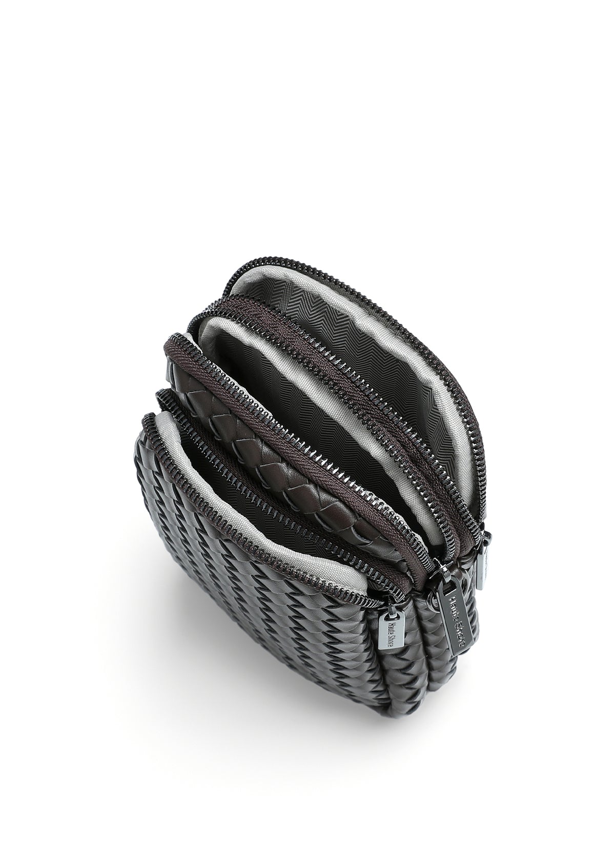 Atlas Java Woven Vegan Leather Triple Zip Phone Crossbody Bag
