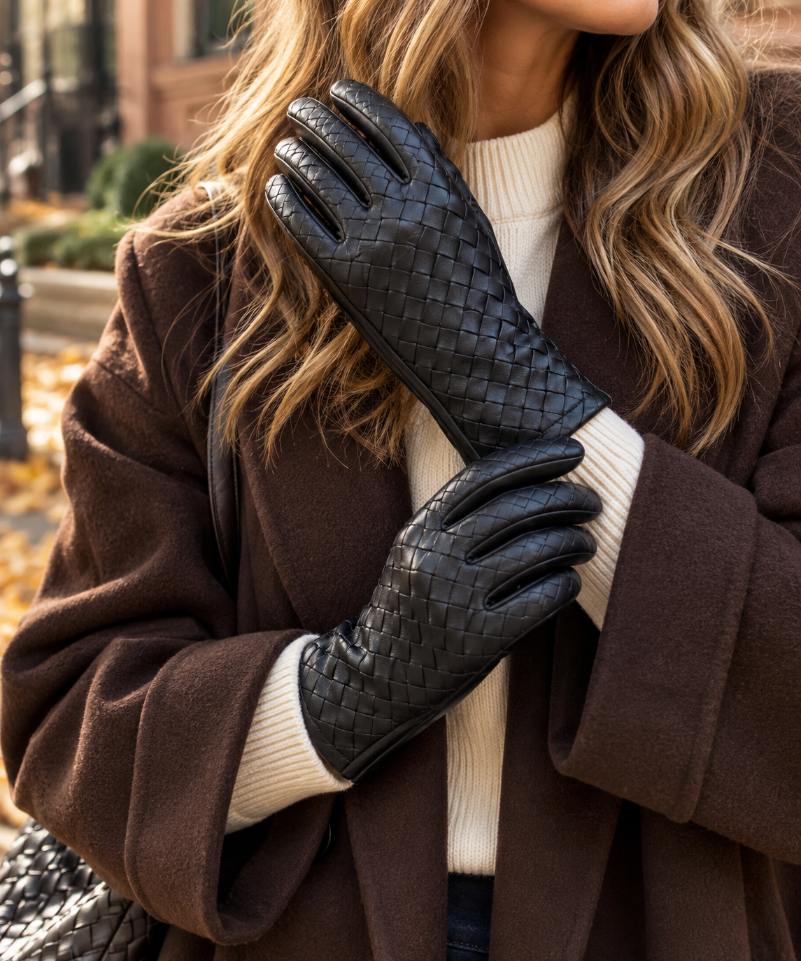 Plaza Black Woven Vegan Leather Glove