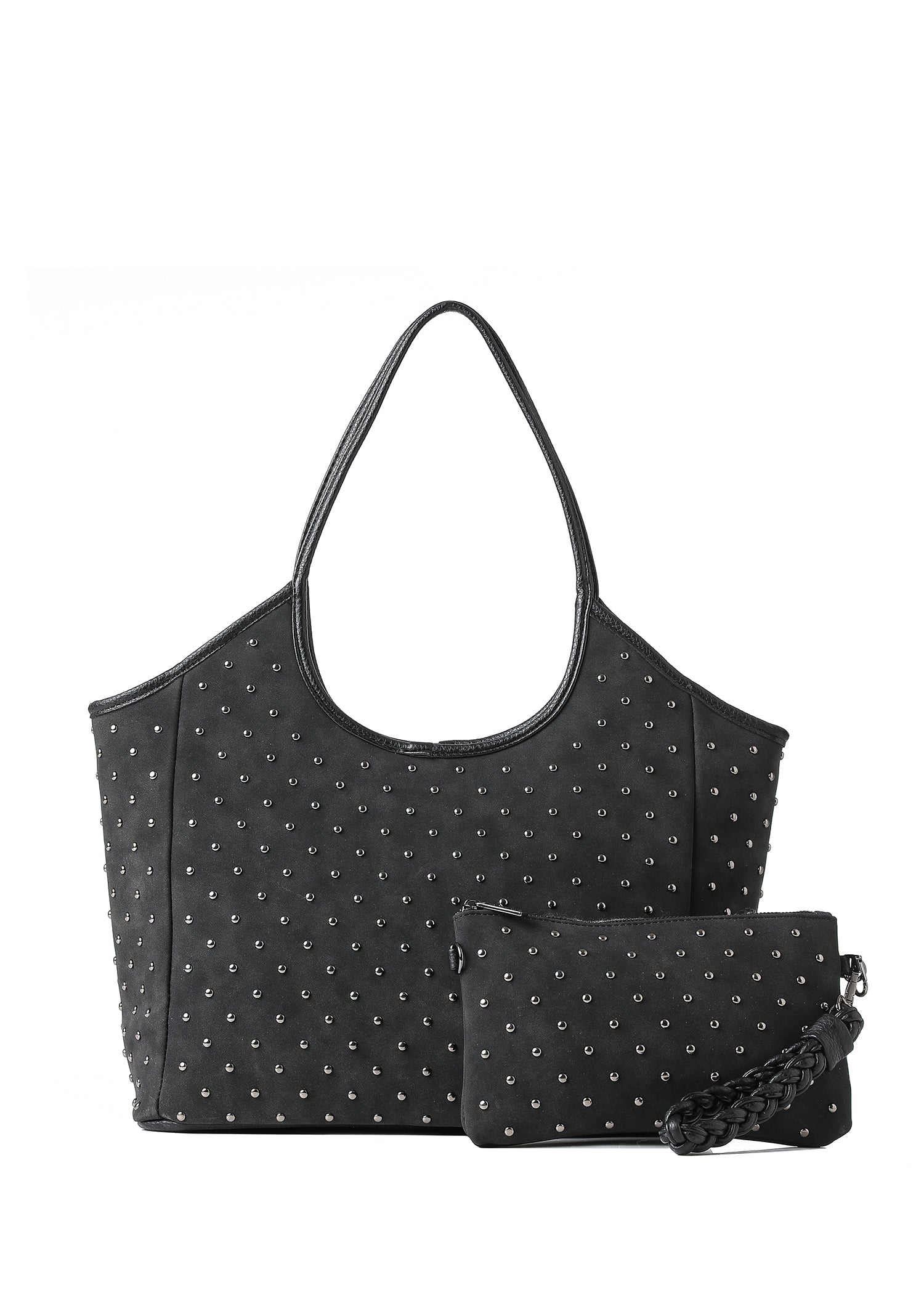 Isla Black Suede Studded Tote