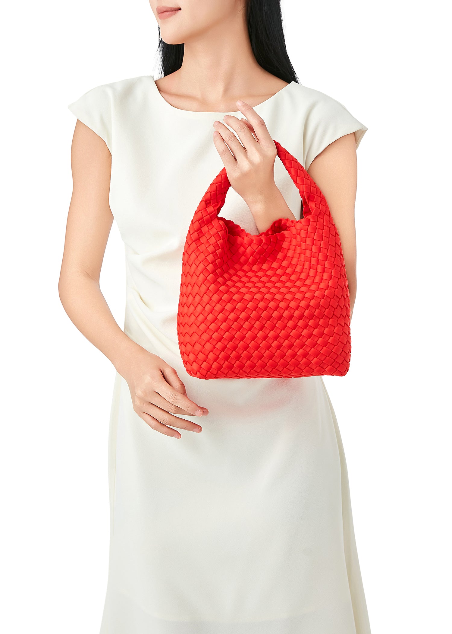 Shelly Poppy Woven Bucket Bag