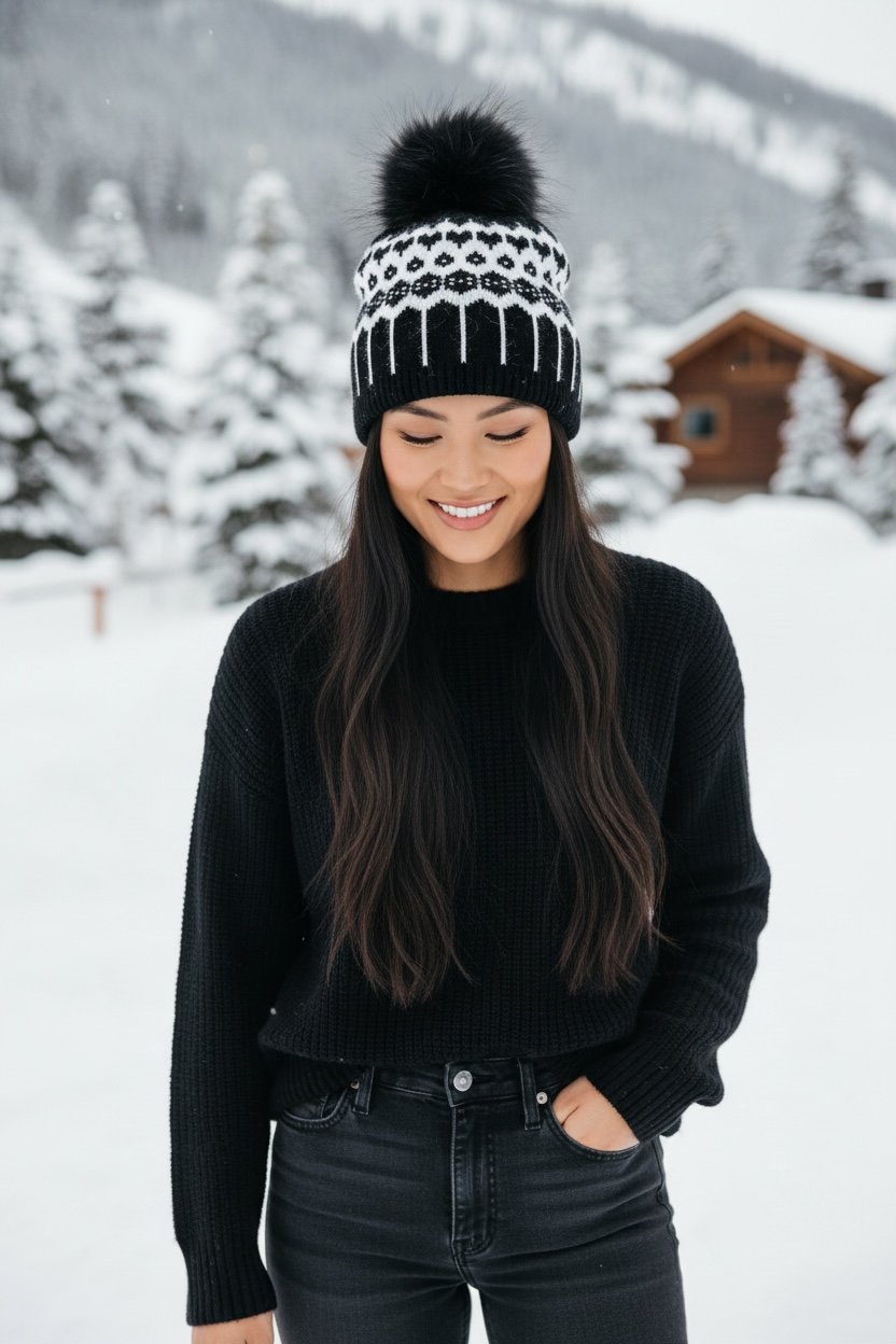 Fair Isle Beanie Black SPECIAL