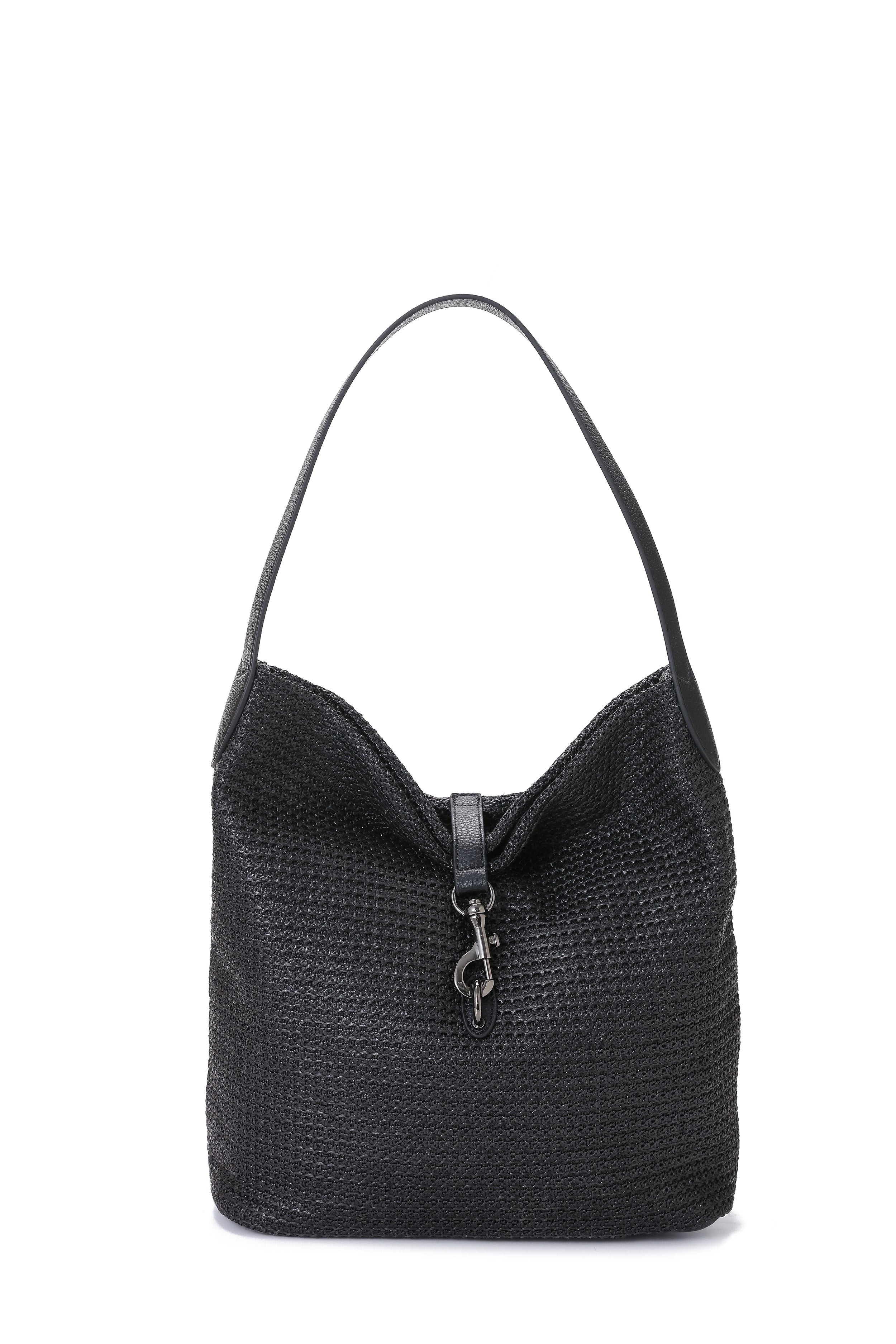 Sandy Black Raffia Shoulder Bag