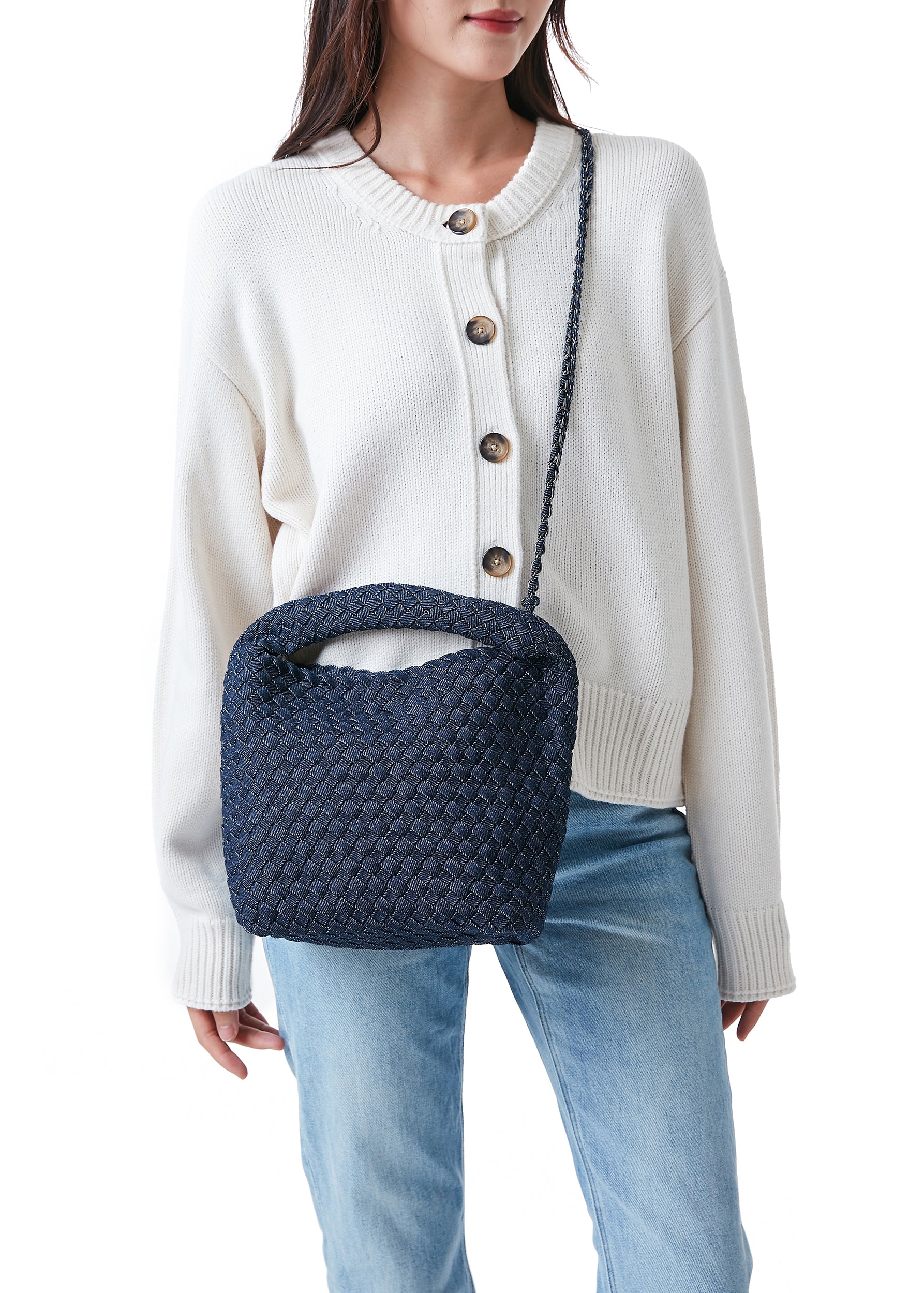 Shelly Indigo Woven Bucket Bag