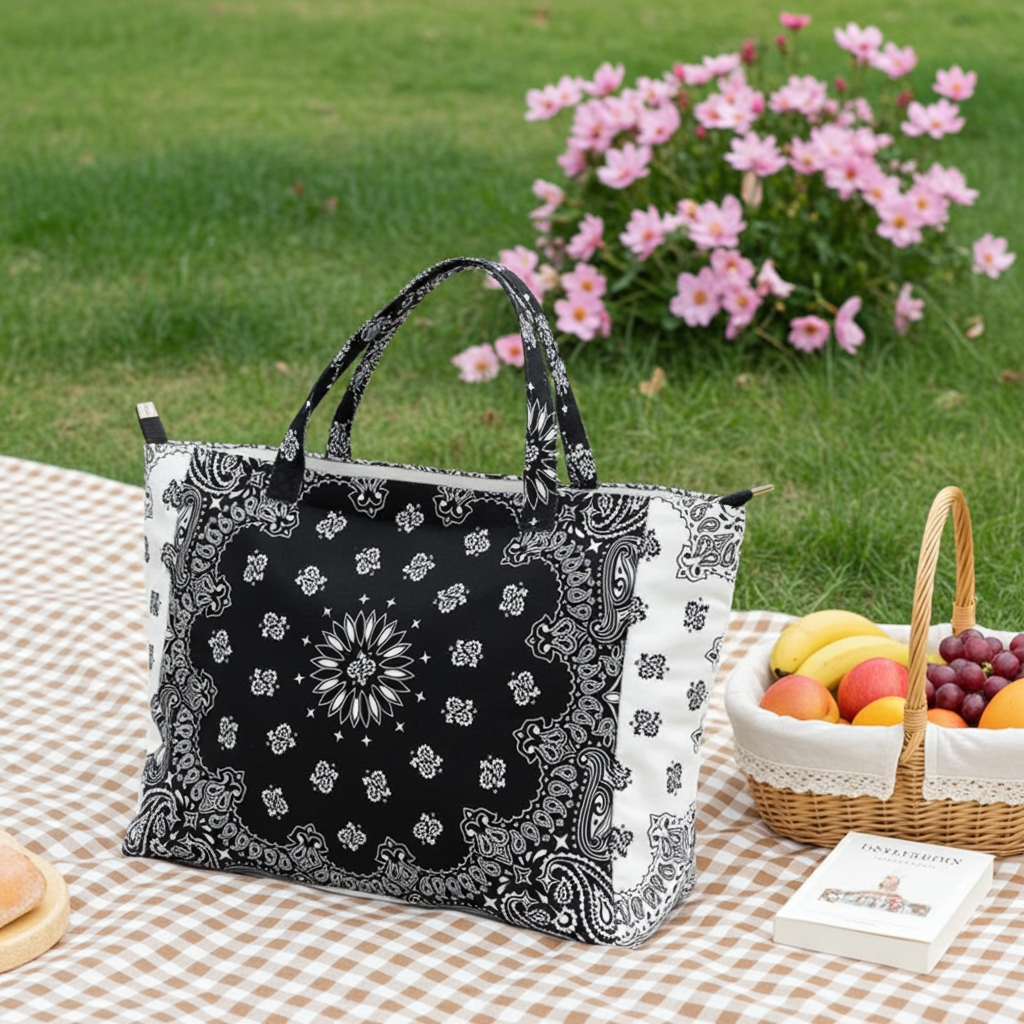 Bailey Black/White Bandana Tote