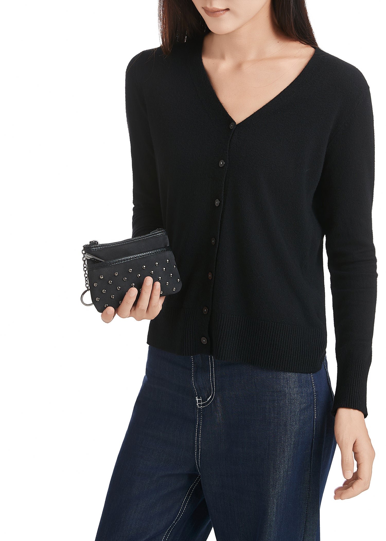 Max Black Studded Suede Card Case