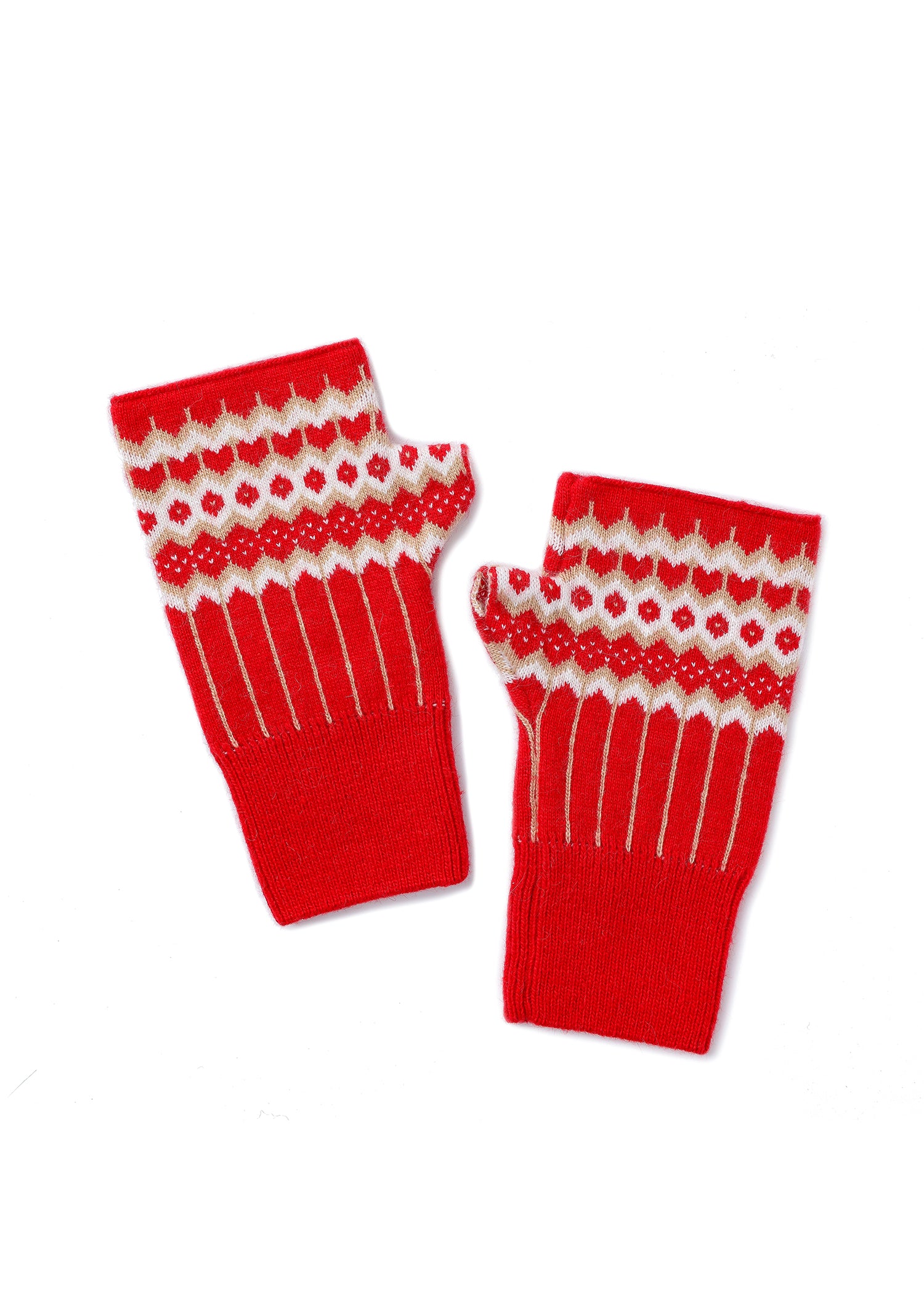 Fair Isle Fingerless Glove Red