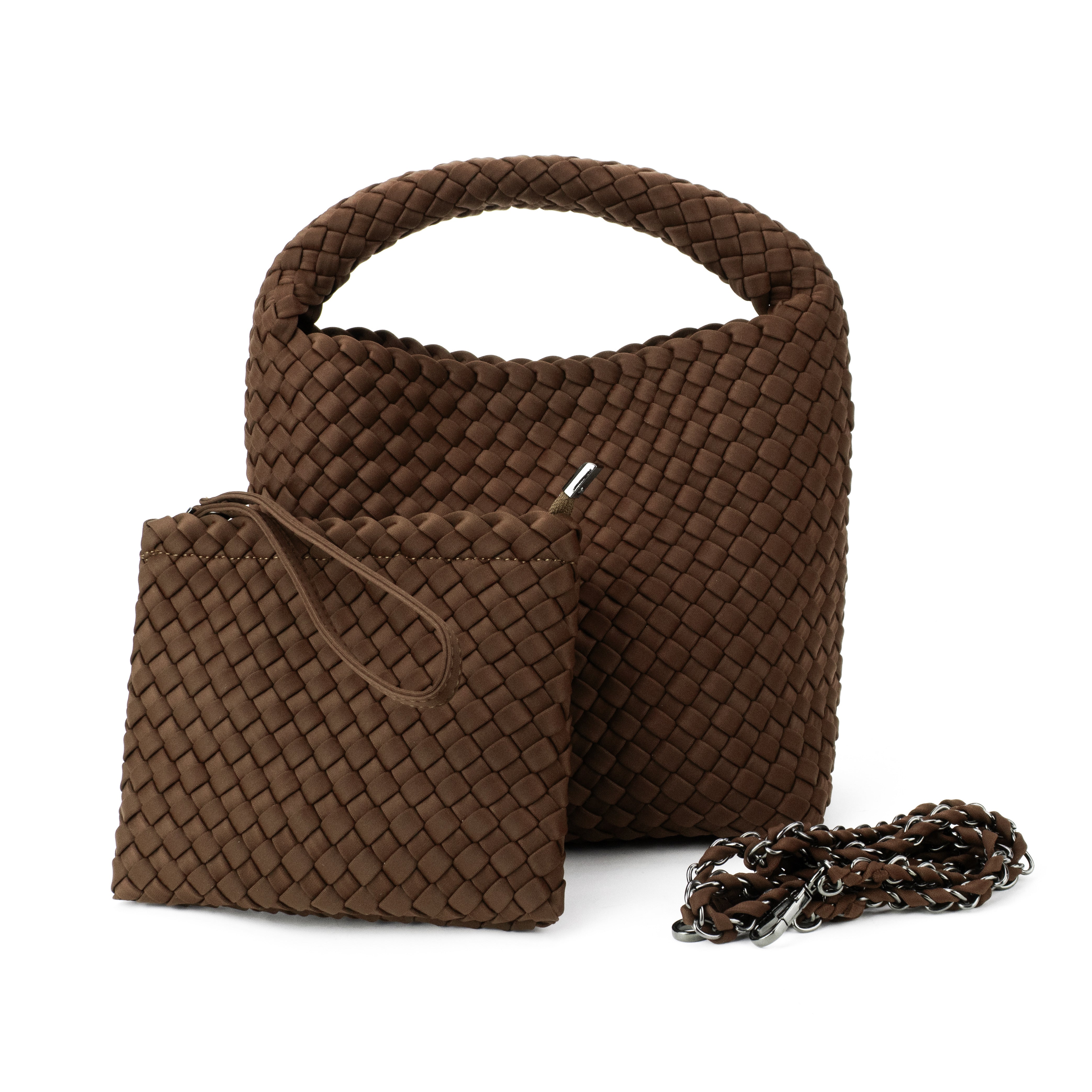 Shelly Woven Bucket Bag- Chocolate PRE ORDER SHIPS 12/1-15