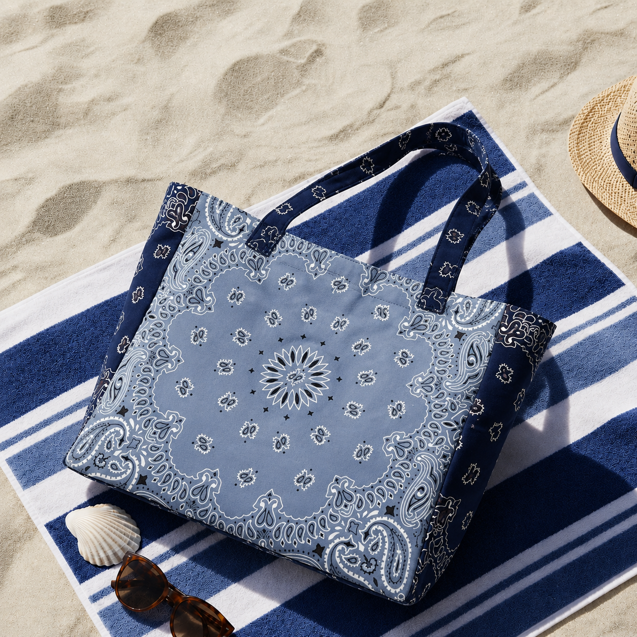 Bailey Navy/Light Blue Bandana Tote with Monogram