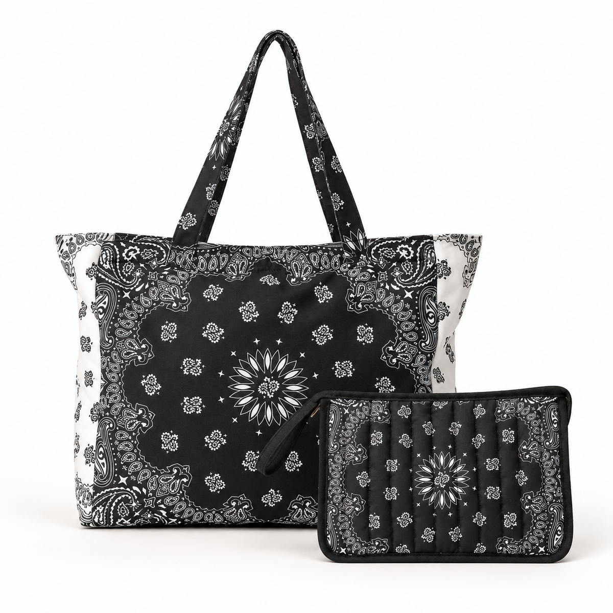 Bailey Black/White Bandana Tote & Beau Black Pouch