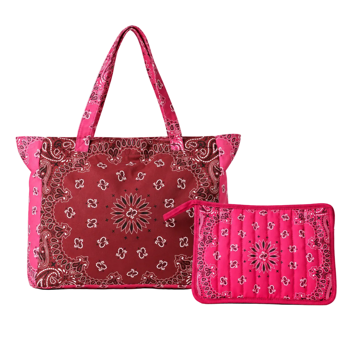 Bailey Burgundy/Pink Bandana Tote & Beau Pink Pouch