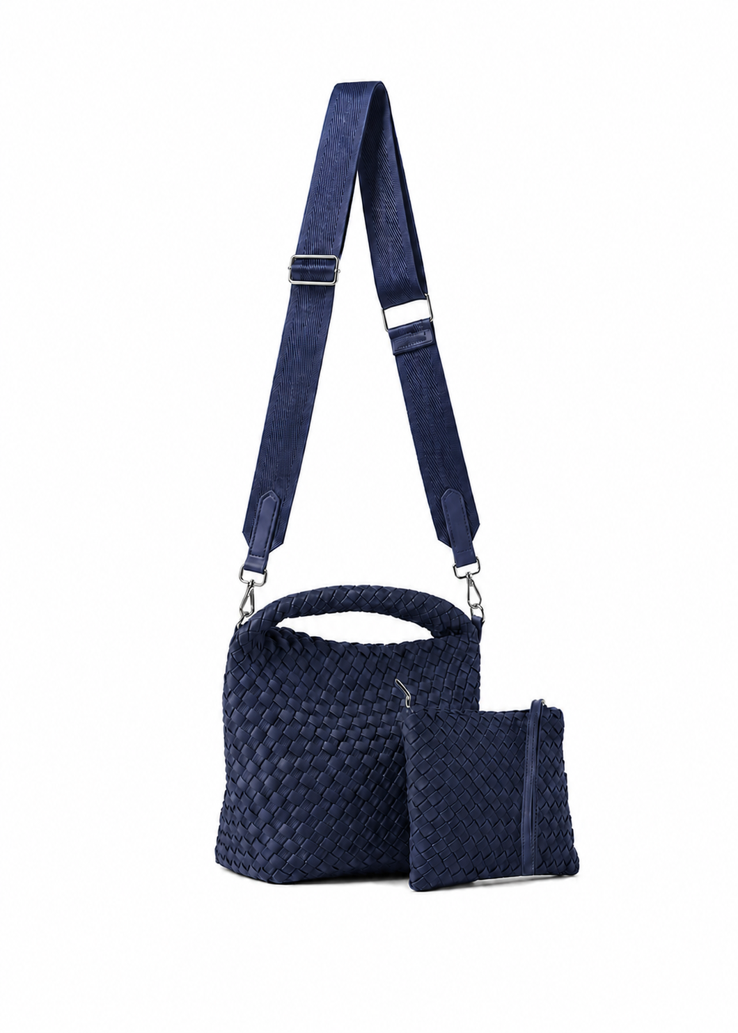 Shelly Navy Woven Bucket Bag