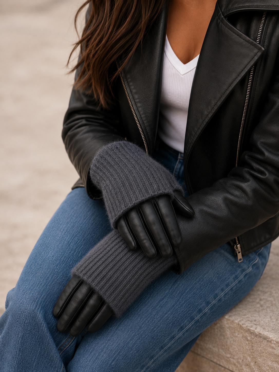 Brooklyn Leather/Charcoal Knit Glove