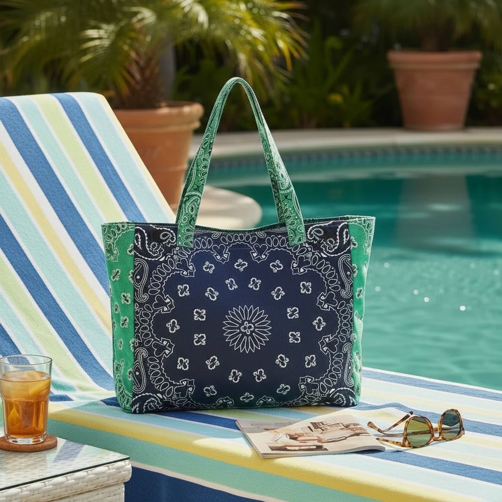 Bailey Navy/Green Bandana Tote with MONOGRAM