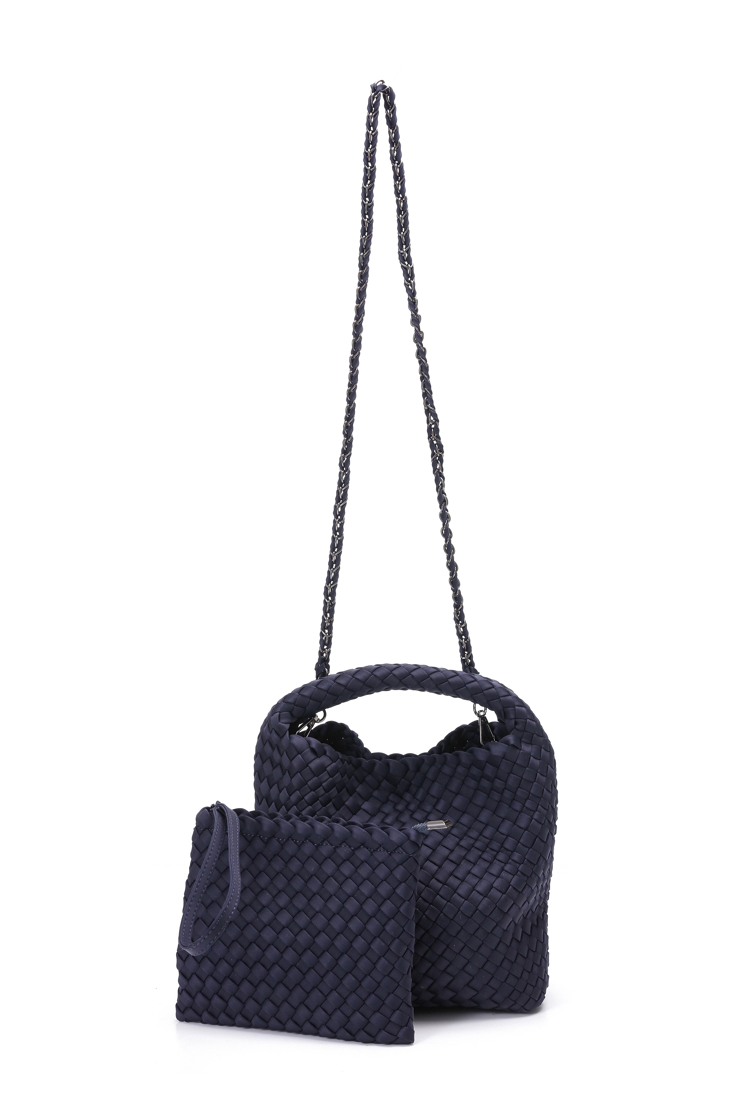 Shelly Navy Woven Bucket Bag