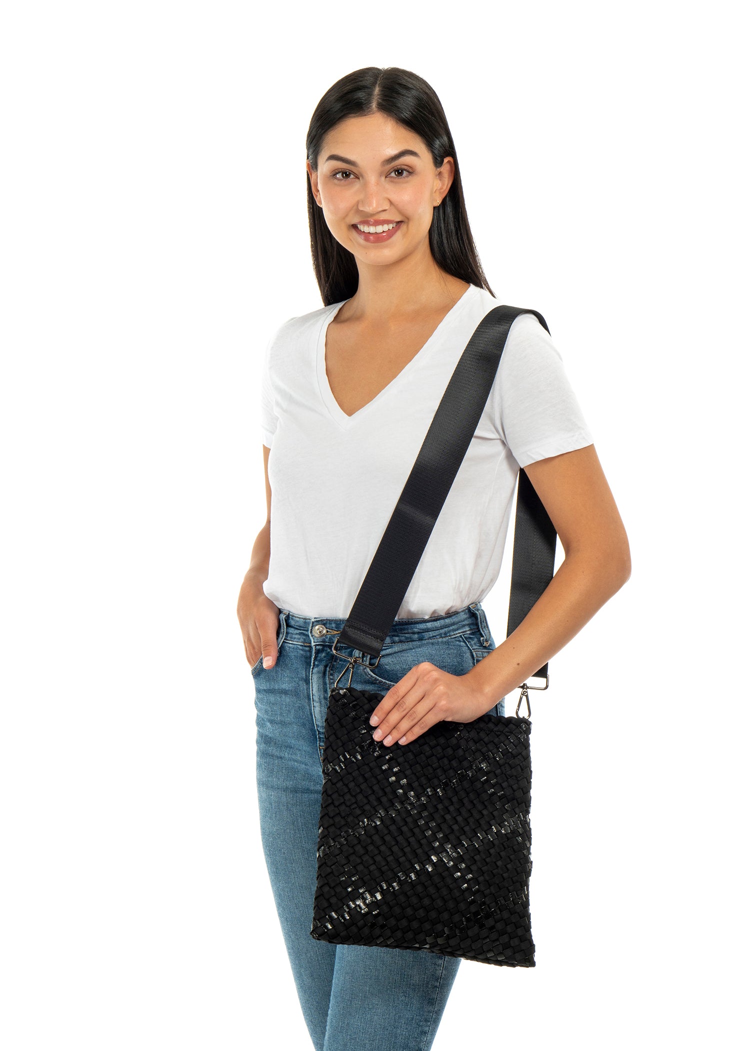 Val Noir Convertible Woven Crossbody