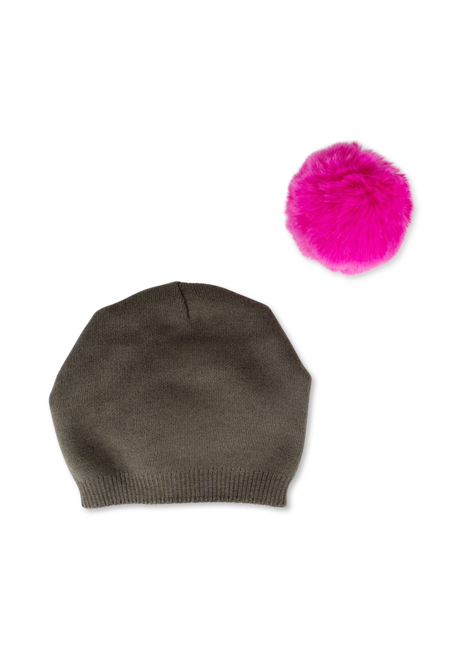 brooklyn beanie army/hot pink faux fur pom