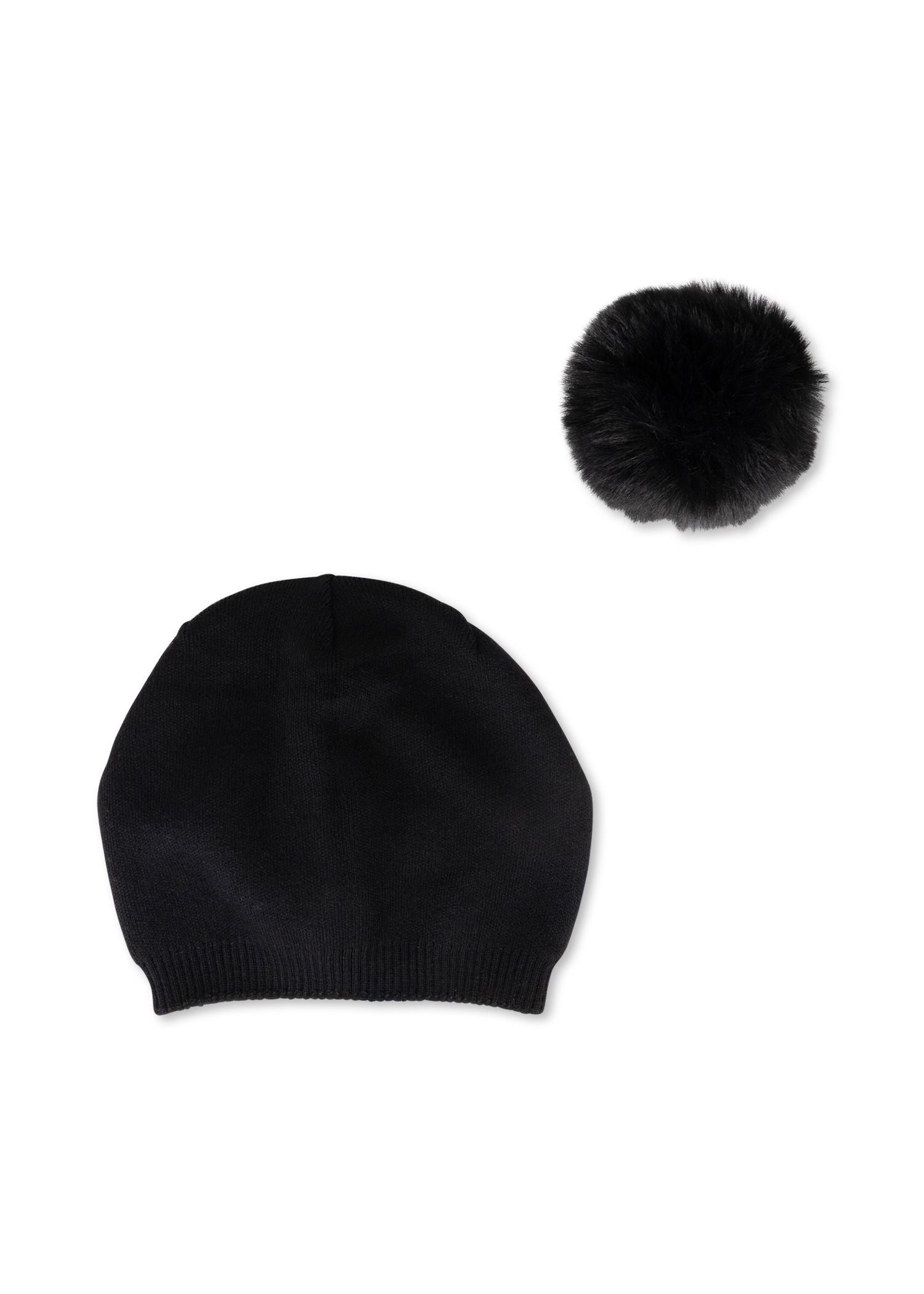 brooklyn beanie black/black faux fur pom