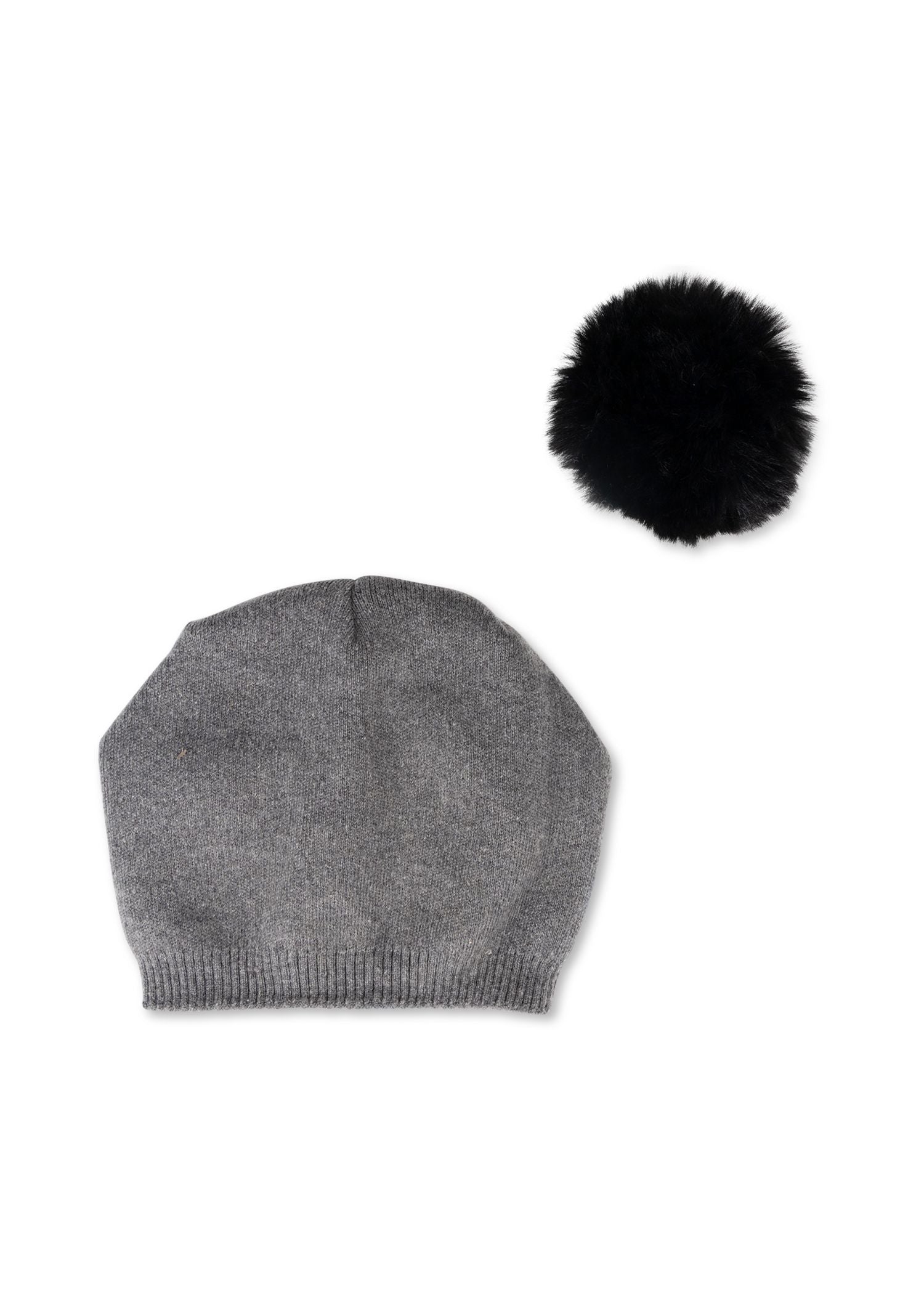 brooklyn beanie charcoal/black faux fur pom